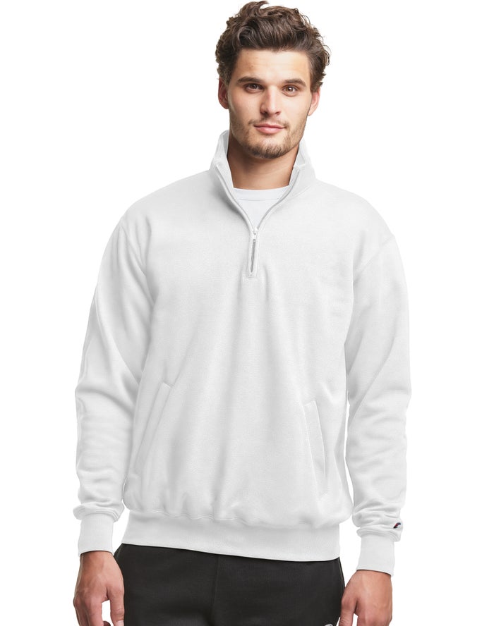 Champion Powerblend Fleece 1/4 Zip With Pockets - Miesten Valkoinen Collegepaita - Suomi 4379256-AO